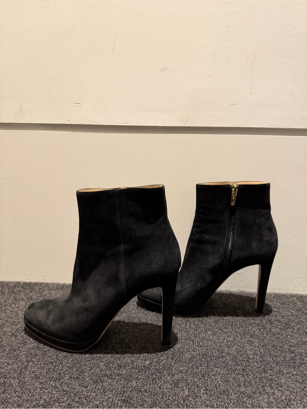 Sergio Rossi Black Suede Ankle Booties with Side Zip